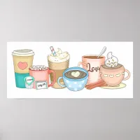 Cute Hand drawn Whimsical Coffee and Hot Cocoa Poster