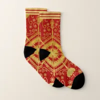 Cute Scrolls & Snowflakes Red & Gold Christmas Socks