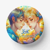 Anime Boy and Girl Floral Couple Personalized Paper Bowls