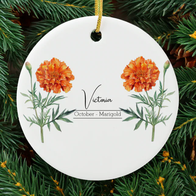 Birth Month Flower October Marigold Ceramic Ornament