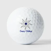 Silver Royal Blue Crystal Snowflake Happy Holidays Golf Balls