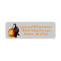 Orange Gray and Black Halloween Pumpkin & Cat Label