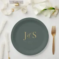 Simple Elegance Wedding Initials Green ID1022 Paper Plates