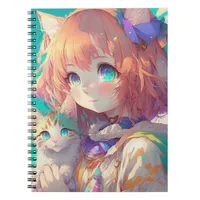 Beautiful Anime Girl with Cute Kitten Notebook