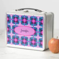 Retro Geometric Pattern in Pink, Purple & Blue |  Metal Lunch Box