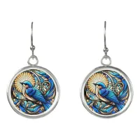 Ethereal Blue Bird Perched on Window Earrings