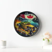 Vintage hot rod racing by a scenic Canadian lake Clock