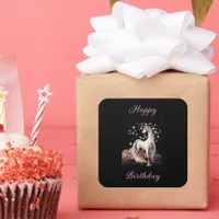 Fantasy Unicorn Birthday Square Sticker