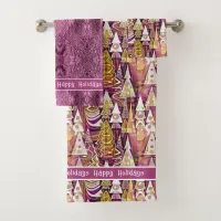 Magenta Gold Christmas Merry Pattern#25 ID1009 Bath Towel Set