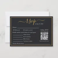 Elegant Modern Black & Gold Border QR Code RSVP