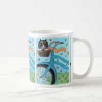 Folk Art Cat in Bike Basket Coffee Mug