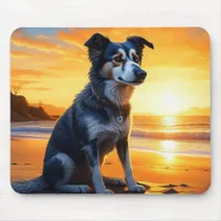 Cute Dog on Beach at Sunset  Mouse Pad