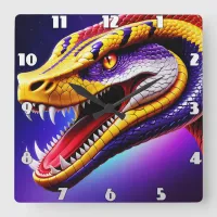 Thumbnail for Cobra vibrant red purple white and yellow scales  square wall clock