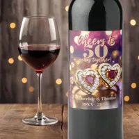 Golden Hearts with Gemstones Wedding Anniversary Wine Label