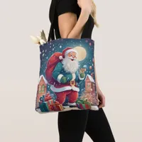 Christmas Eve Santa Delivering Presents Snowflake  Tote Bag