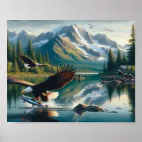 Majestic Eagle Capturing Fish at Sunrise 10x8 Poster