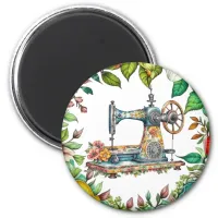 Pretty Floral Vintage Sewing Machine Christmas Magnet