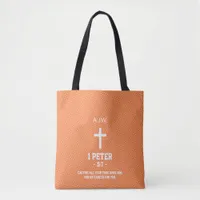 Orange Dot Pattern Bible Chapter Verse Christian Tote Bag