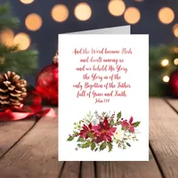 Elegant Christian Christmas Bible Verse Poinsettia Holiday Card