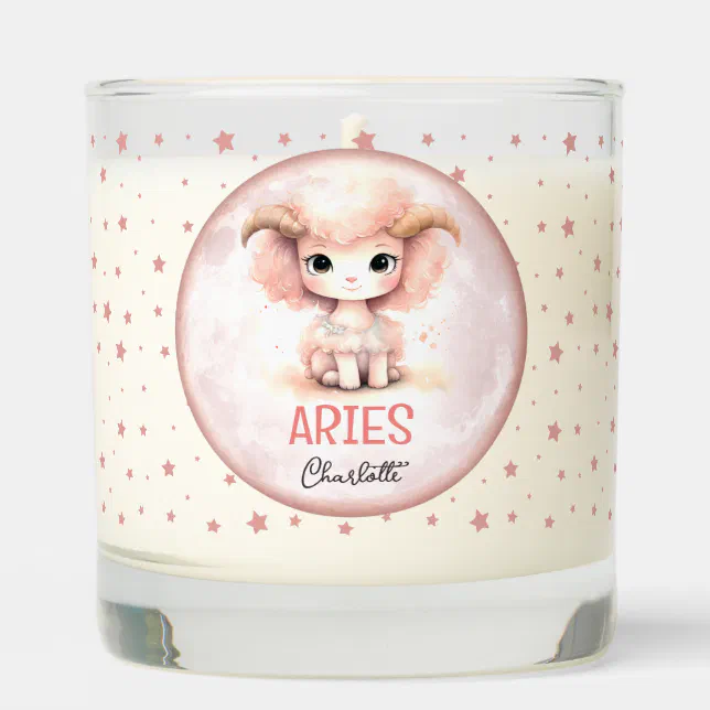 Cute Watercolor Illustration Aries Zodiac Name Scented Candle
