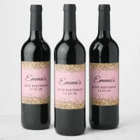 Gold Glitter Pink 60th Birthday Wine Label