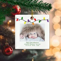 Colorful Baby's First Christmas Lights Ceramic Ornament