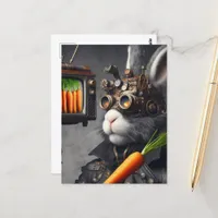 Steampunk Rabbit Man With a Vintage TV Carrots Postcard