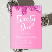 Glamour Girly Pink Glitter 21st Birthday Party Invitation