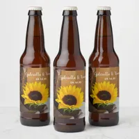 Country Sunflower Western Wedding Beer Bottle Label