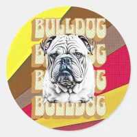 English Bulldog with Retro Font Classic Round Sticker