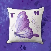 Pretty Butterflies in Purple on White Monogram | Outdoor Pillow