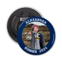 Personalized Round Family Photo Navy Bottle Opener