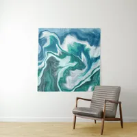 Teal and Blue Turquoise Water Waves Tapestry