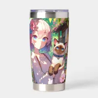 Anime Girl and Siamese Cat Personalized Insulated Tumbler