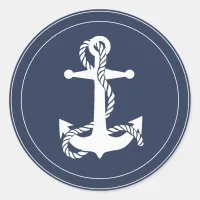 Blue Wave Anchor Wht/Navy ID836 Classic Round Sticker