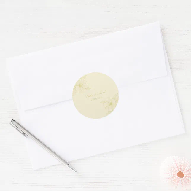 Minimalist Simple Outline Floral Wedding Classic Round Sticker