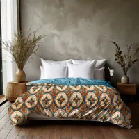 Geometric Moroccan Tile Pattern#2 Teal Gold ID1077 Duvet Cover