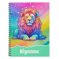 Rainbow Watercolor Lion with Faux Glitter Custom Notebook