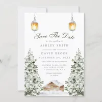 Winter Rustic Cabin Snow Pine Save The Date Card