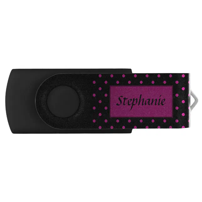 Bright Pink Dots on Black Background USB Flash Drive