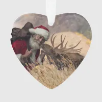 Kissing Santa and Moose Acrylic Ornament