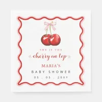 Cherry on Top Coquette Pink Bow Girl Baby Shower Napkins