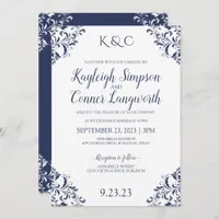 Elegant Navy Blue Wedding Invitations | Vintage