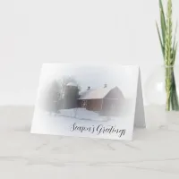 Snow Covered Red Country Barn Business Christmas Holiday Card