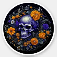 Skull and Orange Flowers AI art Sticker