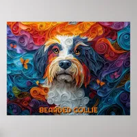 Border Collie Paper Quilling Art Dog Portrait Poster