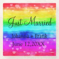 Just Married Rainbow Glass Coaster