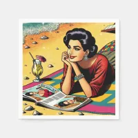 Retro Lady at Beach Daydreaming about Fashion Napkins