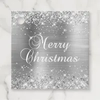 Glittery Silver Foil Merry Christmas Gift Favor Tags