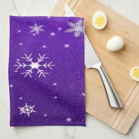 White Snowflakes Blue-Purple Backgrd Kitchen Towel